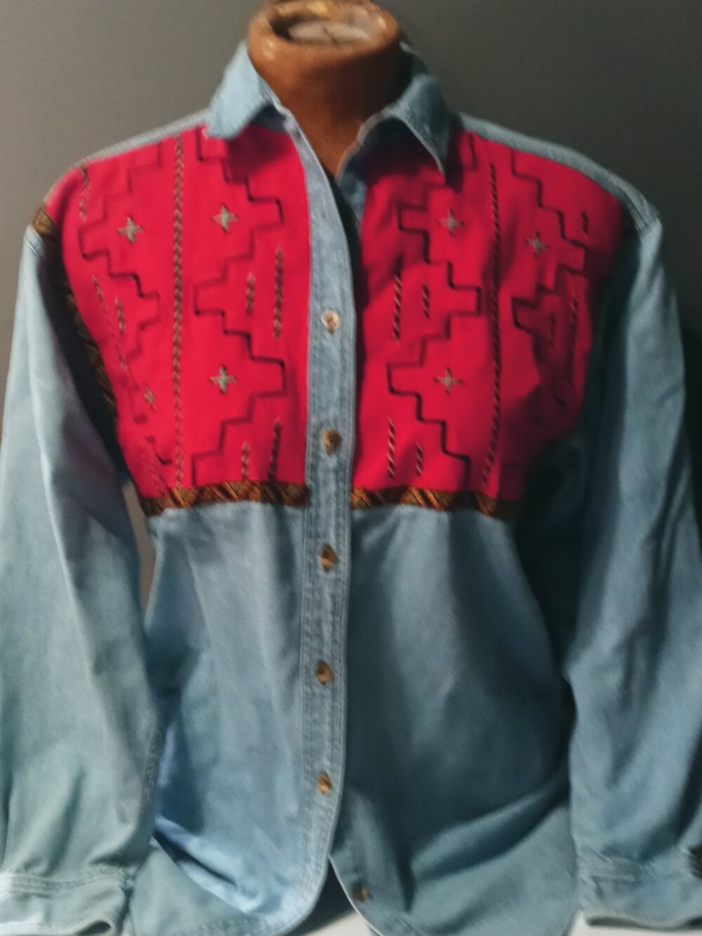 Denim Shirt Southwest Style Size Medium